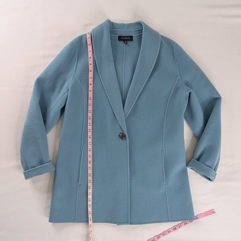 Talbots Double Face Blue Wool Front Button Shawl … - image 5